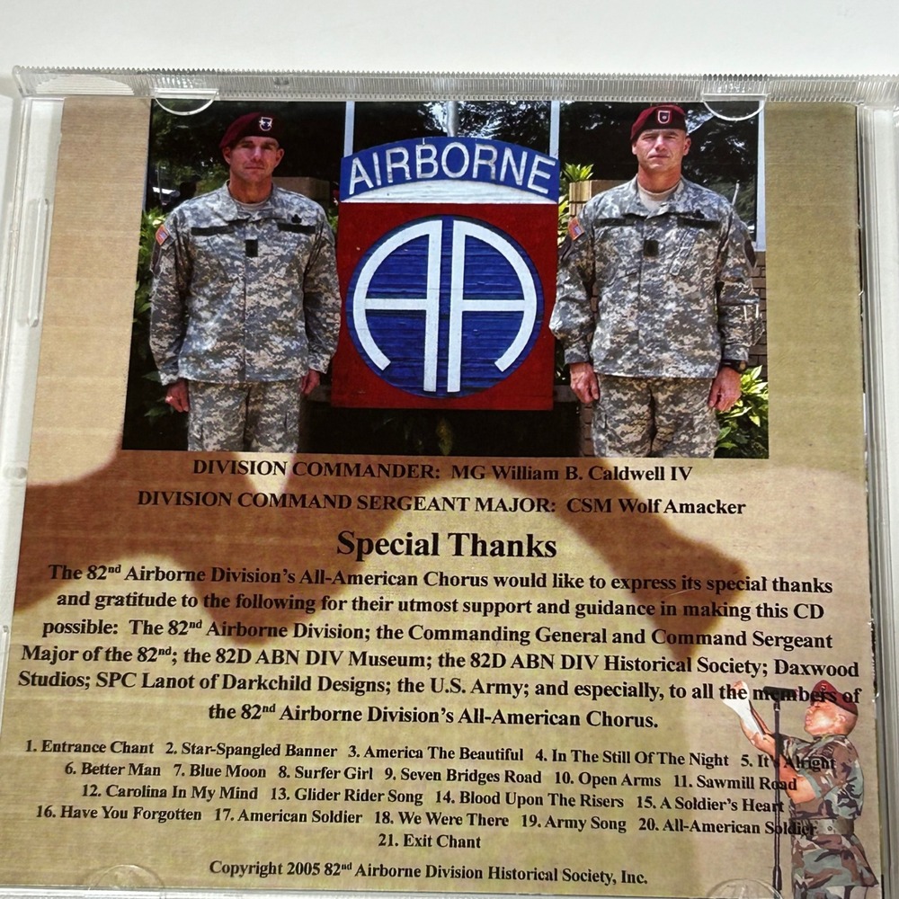 82nd Airborne Division All-American Chorus A Soldier's Heart CD 2005 US Army - Picture 3 of 9